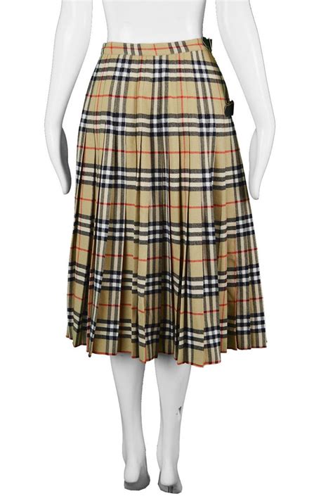 vintage burberry blue plaid long pleated skirt|burberry check wool pleated skirt.